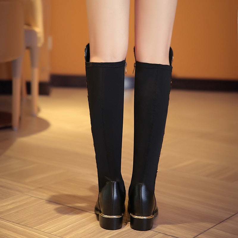 Genuine Leather Womens Boots in Black Colour / Alternative Fashion Stretch Knee High Boots - HARD'N'HEAVY