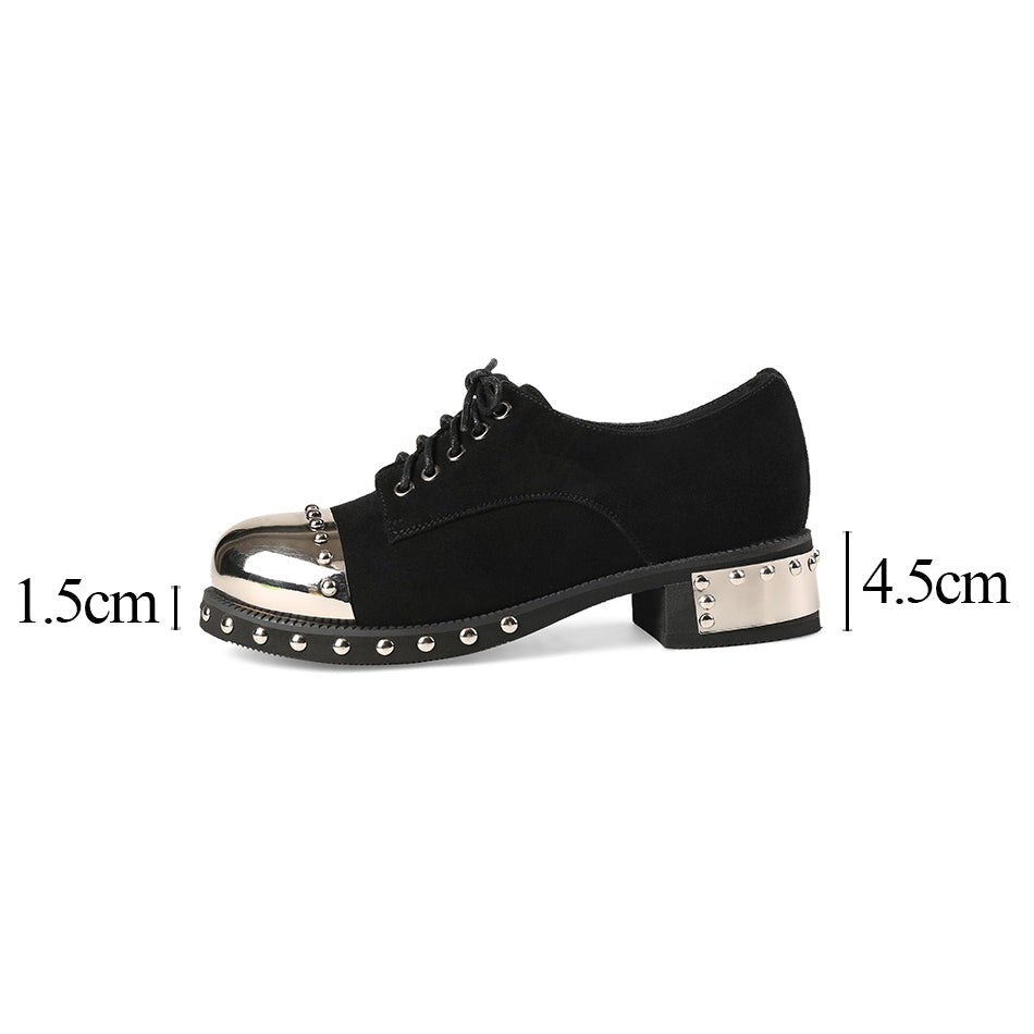 CLEARANCE / Genuine Leather Women's Gothic Shoes / Mid Heel Metal Platform Heels - HARD'N'HEAVY