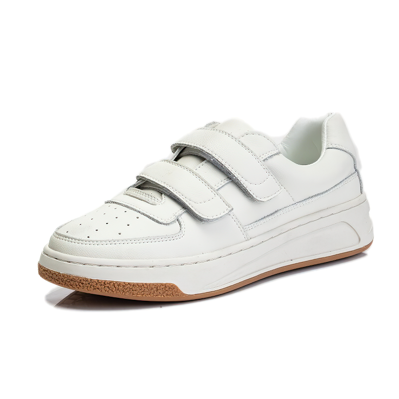 Stylish genuine leather women's sneakers in white with cross ties, perfect for spring and fall fashion.