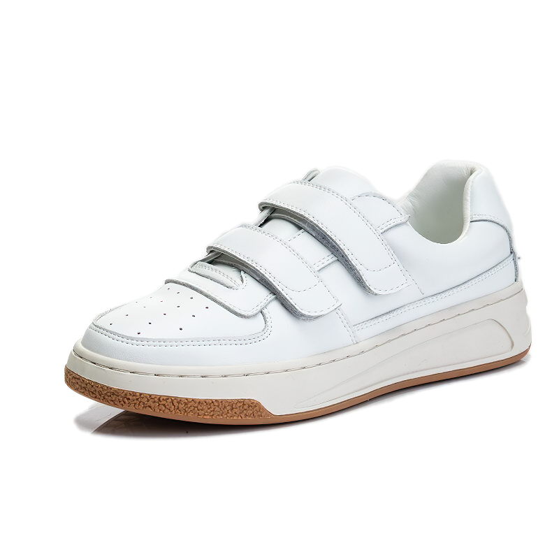 Stylish genuine leather women's sneakers with Velcro straps, perfect for spring or fall wear.