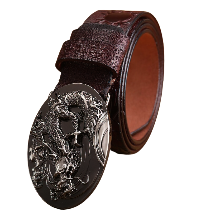 Genuine PU leather unisex belt with handcrafted dragon buckle, perfect for adding a unique touch to any outfit.