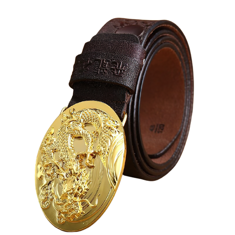 Genuine PU leather handcraft belt with dragon buckle design, perfect unisex accessory for a stylish outfit.