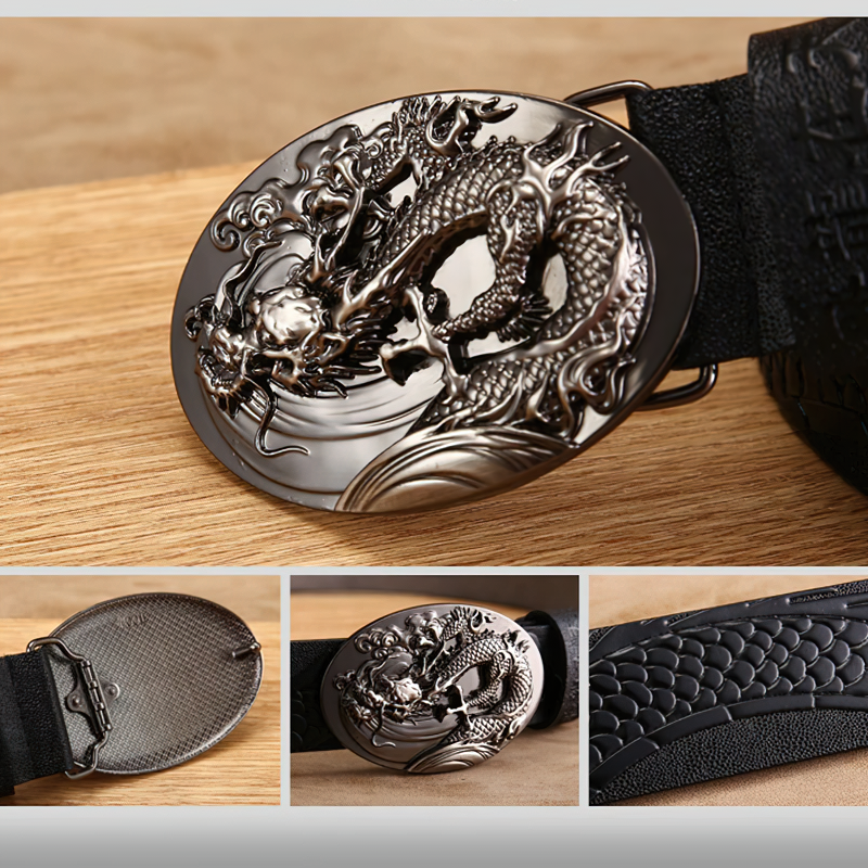 Genuine PU leather belt featuring a handcrafted dragon buckle design, perfect unisex accessory for any stylish outfit.