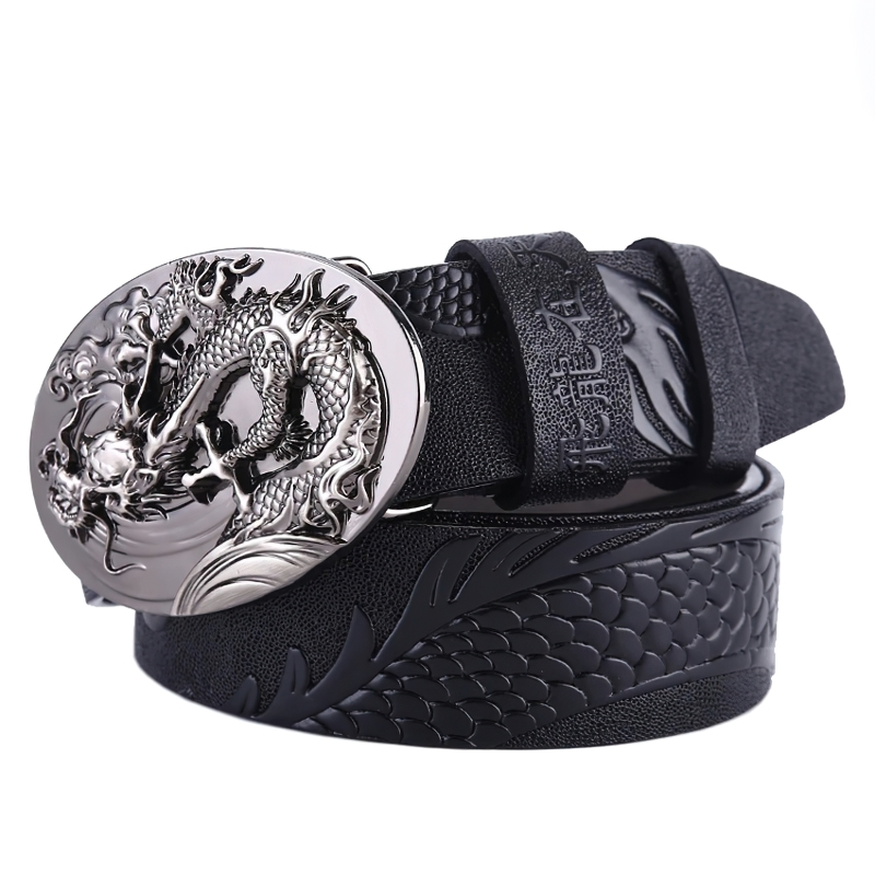 Genuine PU leather handcraft unisex belt with a dragon design metal buckle, perfect accessory for any outfit.