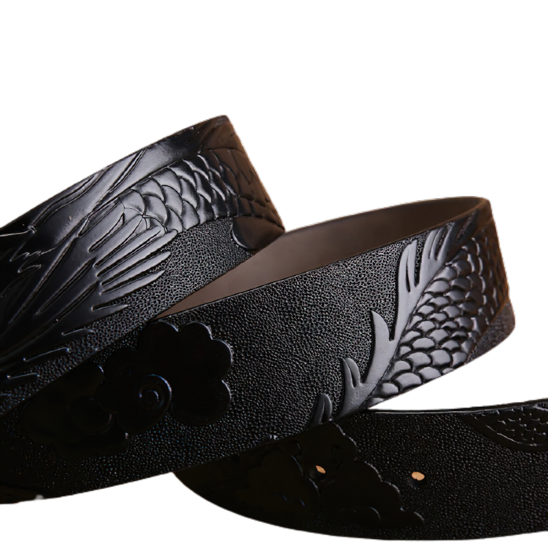 Genuine PU leather handcraft belt featuring dragon design, perfect unisex accessory for a stylish outfit.