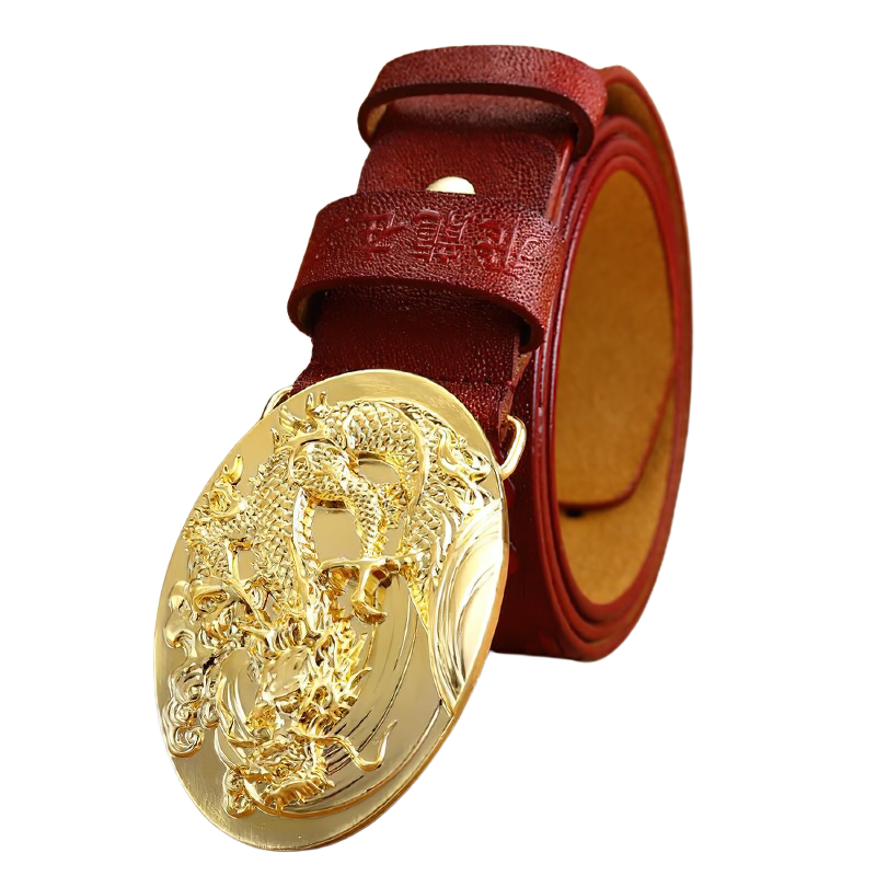 Genuine PU leather belt with a Chinese dragon design buckle, perfect unisex accessory for stylish outfits.