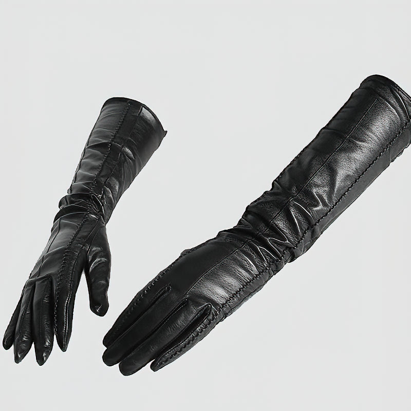 Genuine Sheepskin Women's Long Gloves In Beige And Black Colors / High-Grade Leather Winter Gloves - HARD'N'HEAVY