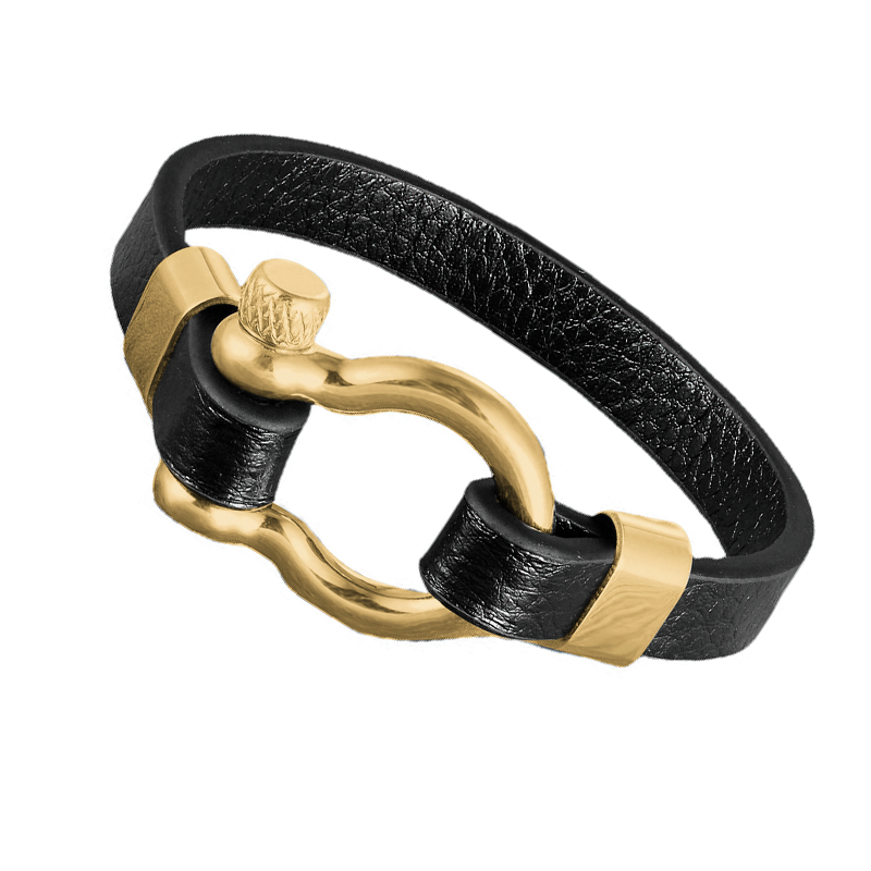 Rock style geometric circle toggle clasp bracelet in genuine leather and stainless steel.