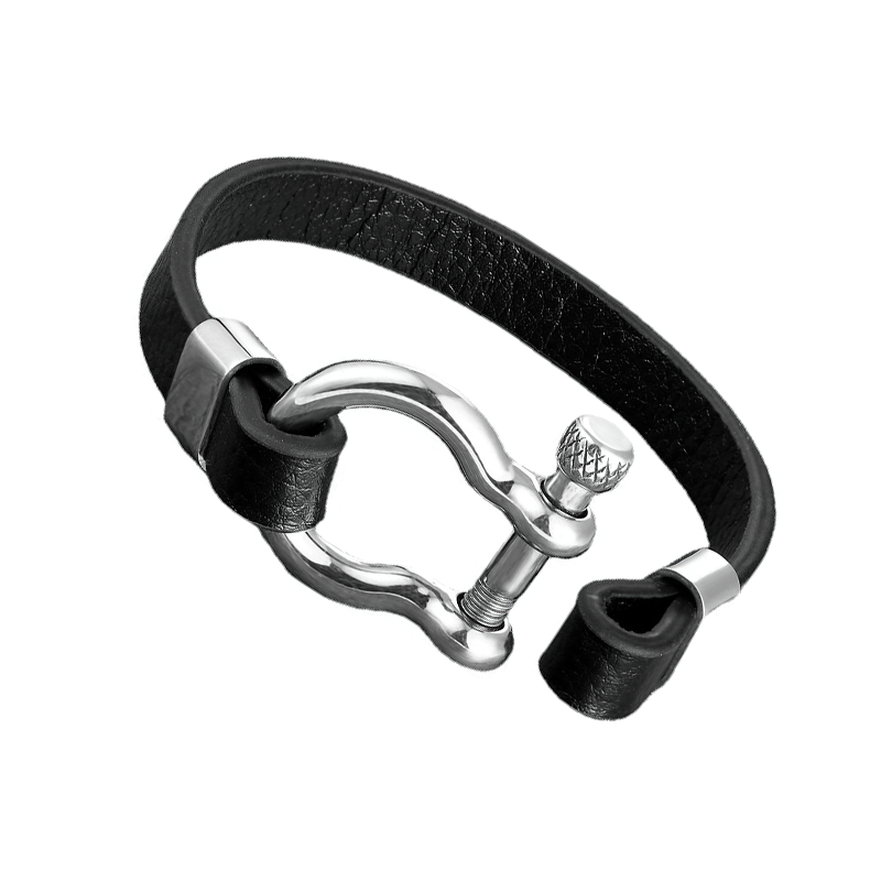 Geometric Circle Toggle-Clasps Genuine Leather Bracelet / Rock Style Unisex Stainless Steel Bracelet - HARD'N'HEAVY