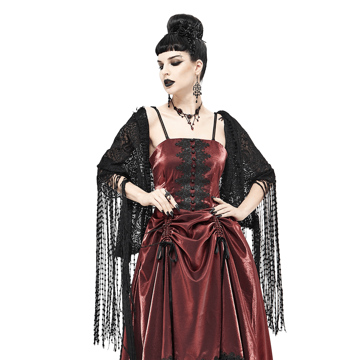 Gorgeous Lace Tassel Cape / Black Cape for Women with Fringe / Gothic Female Accessories - HARD'N'HEAVY