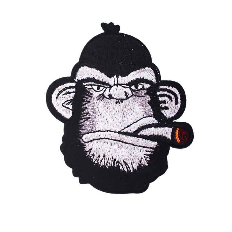 Gothic gorilla patch with a cigar, stylish alternative fashion accessory for unisex outfits.