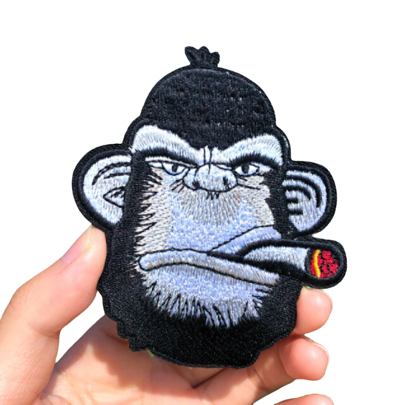 Unisex gothic gorilla patch with a cigar, perfect for alternative fashion styles and rock accessories.