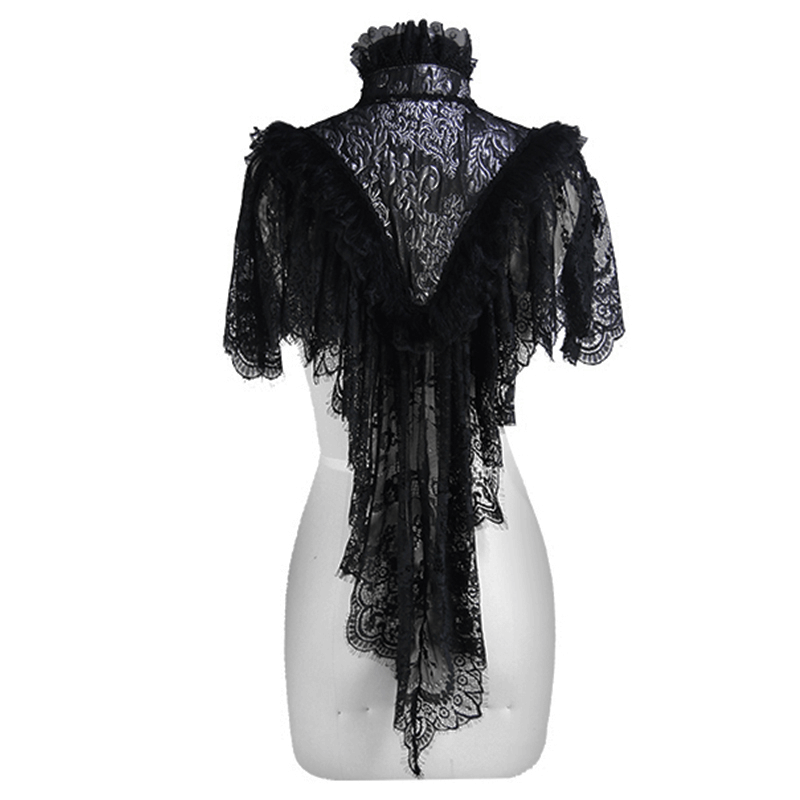 Goth Multilayer Lace Cape for Women / Vintage High Neck Zipper Short Shawl - HARD'N'HEAVY