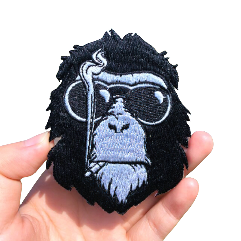 Gothic unisex patch featuring a gorilla in glasses with a cigar, perfect for personalizing clothing.