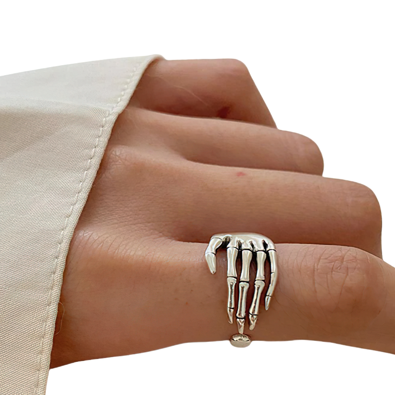 Goth Ring Of Skeleton Hand Hug Finger / Unisex Halloween Accessories / Rock Style Jewelry - HARD'N'HEAVY