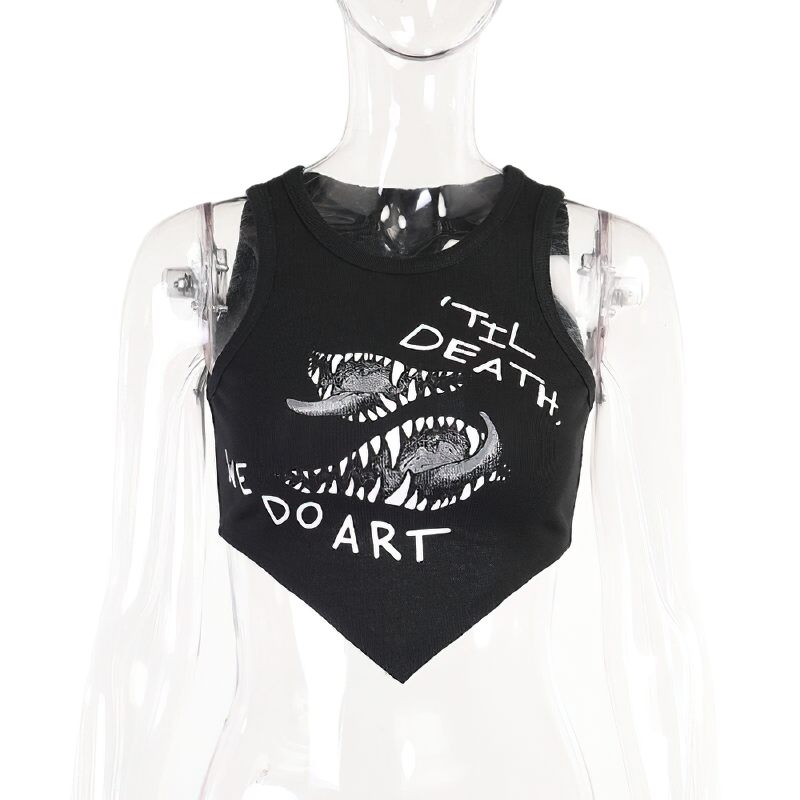 Goth Round Neck Asymmetrical Tank Tops / Women's Sleeveless Cropped Tops - HARD'N'HEAVY
