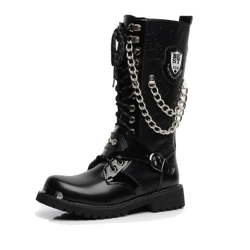 Bottes de l'armée gothique / Style Rock Hommes Combat mi-mollet avec chaîne en métal Chaussures Punk / Tenues Rave 