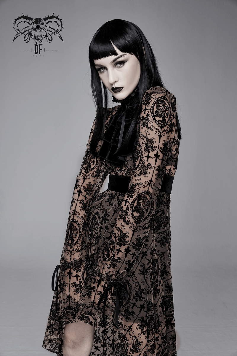 Gothic Asymmetry Hem Long Dress / Fashion Long Sleeves Lace Dress - HARD'N'HEAVY