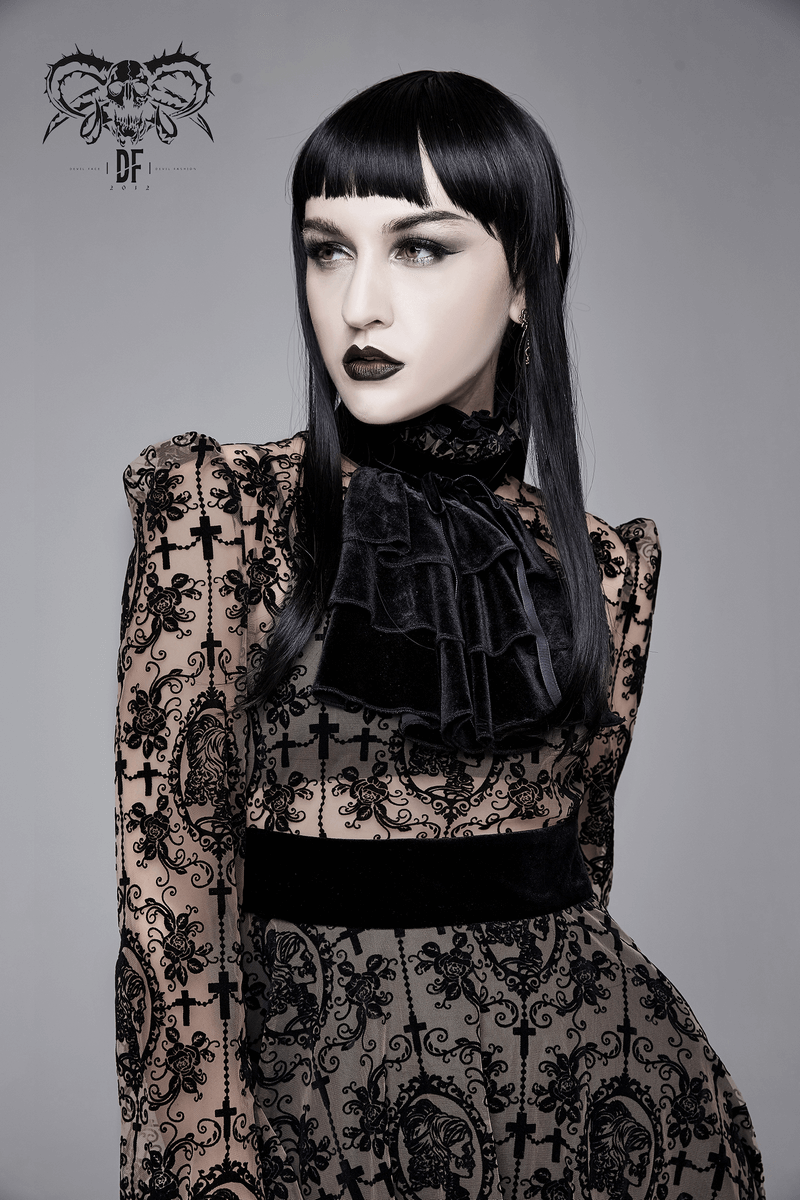 Gothic Asymmetry Hem Long Dress / Fashion Long Sleeves Lace Dress - HARD'N'HEAVY