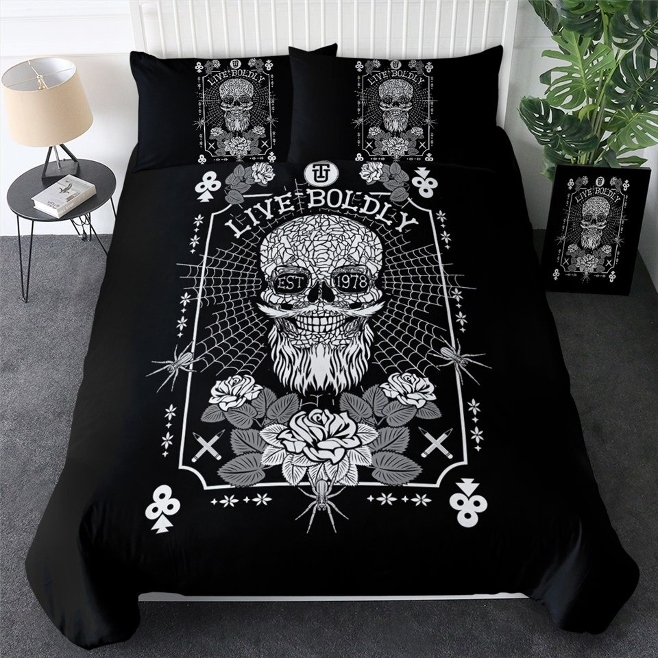 Gothic Bedclothes Skull with Moon / Bedding with Print Meteor Comic / Duvet Cover King Size - HARD'N'HEAVY