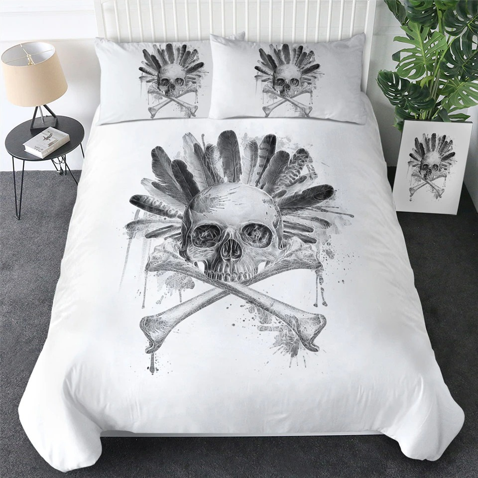 Gothic Bedclothes with Print Skull One Piece Feathers / Beddings Sets for Bed KING SIZE 3D - HARD'N'HEAVY