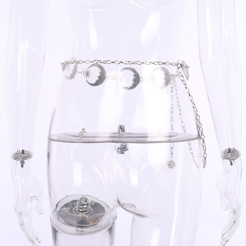 Gothic high waist belt for women featuring moon designs, perfect for boho and vintage styles.