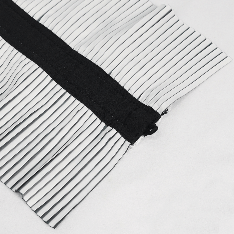 Gothic black and white pleated stand collar showcasing elegant lace design and intricate beading details.
