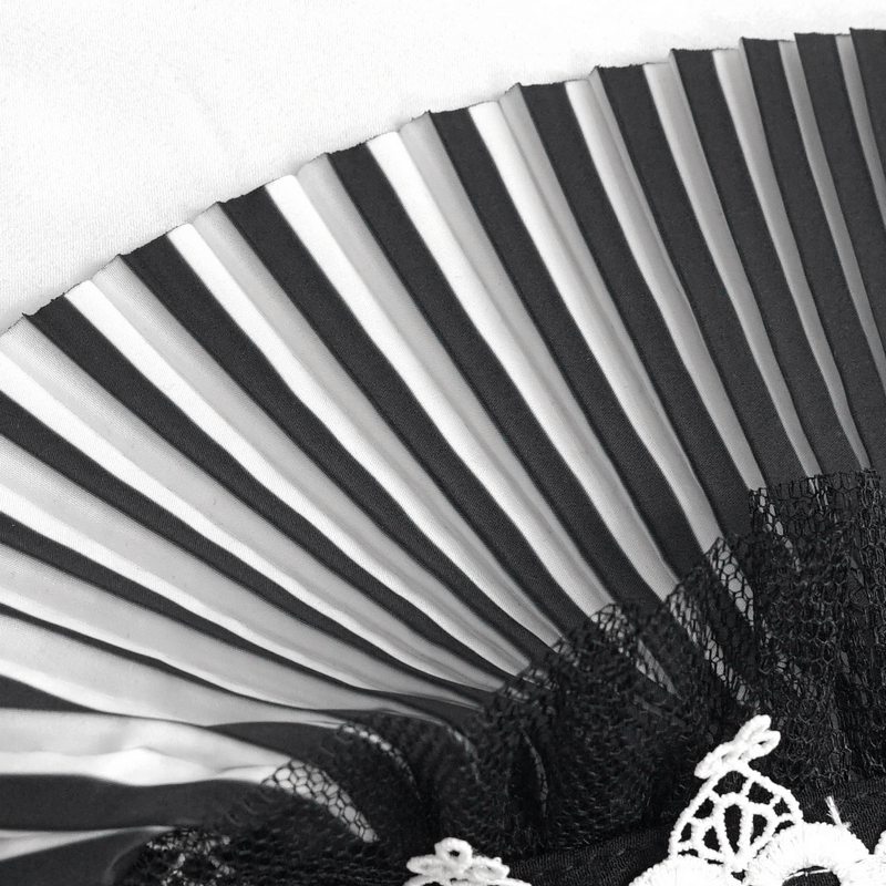 Elegant black and white pleated lace collar with intricate beading, perfect for gothic fashion enthusiasts.