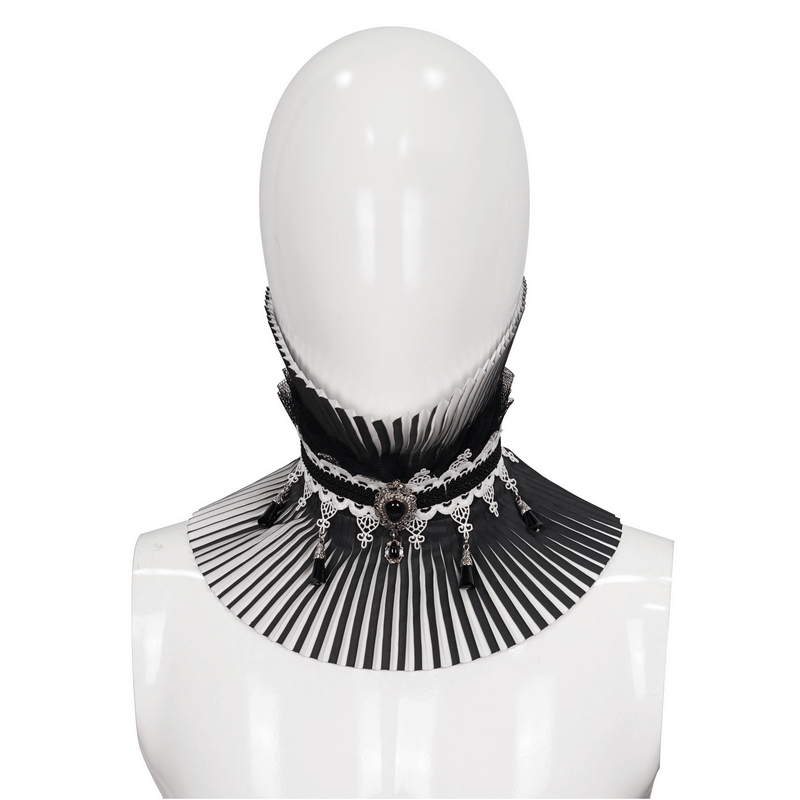 Gothic Black and White Pleated Stand Collar / Fashion Women's Lace Beaded Neckwear