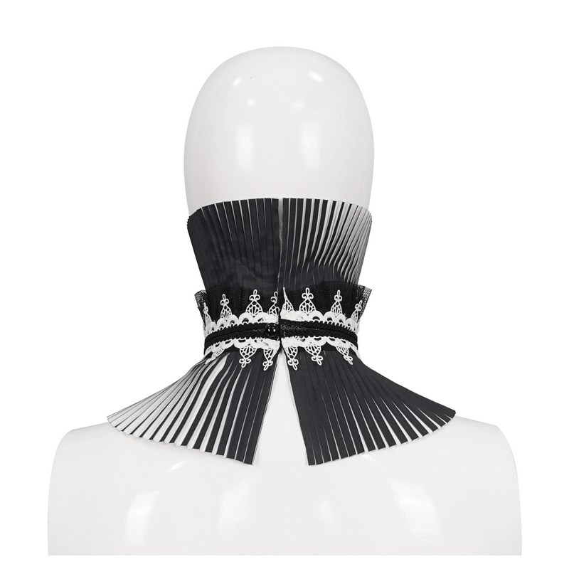 Gothic Black and White Pleated Stand Collar / Fashion Women's Lace Beaded Neckwear