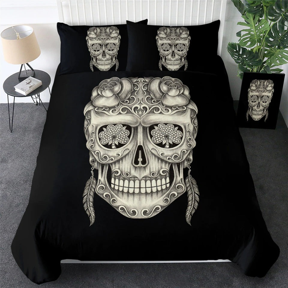 Gothic Black Bedding with 3D Print of Skull / Unisex Bedclothes Sets / Fashion Home Textiles - HARD'N'HEAVY
