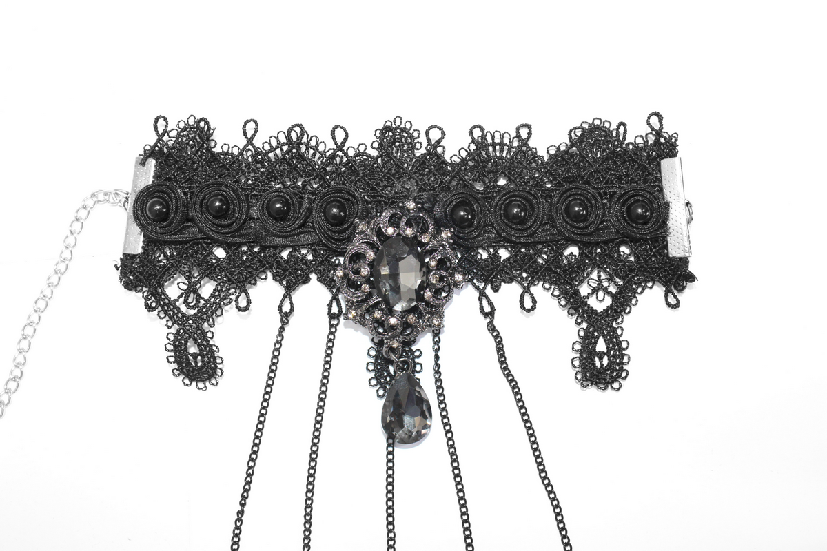 Gothic Black Bracelet With Finger Cover / Female Lace Bracelets with Chains