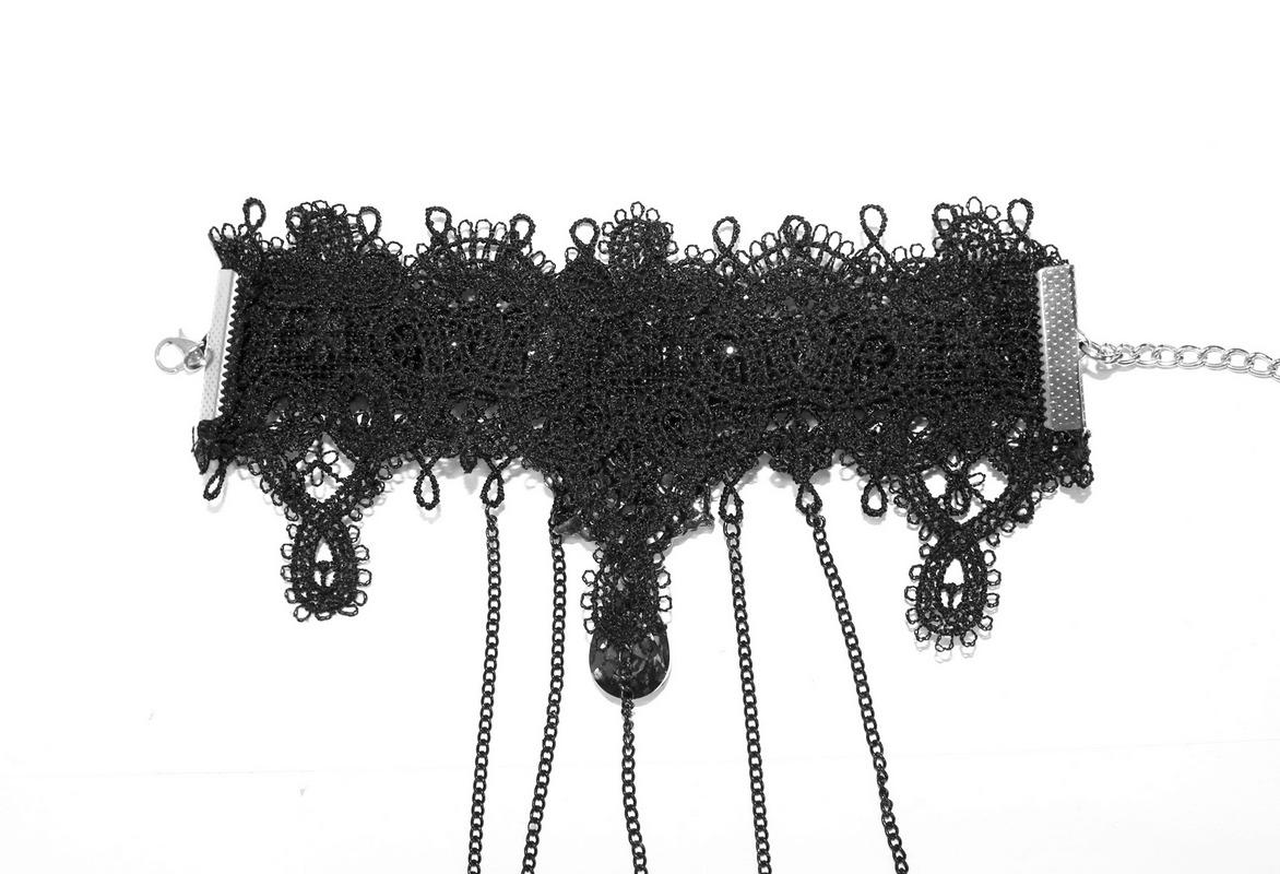 Gothic black lace bracelet with finger cover and chains, perfect for stylish women's accessories.