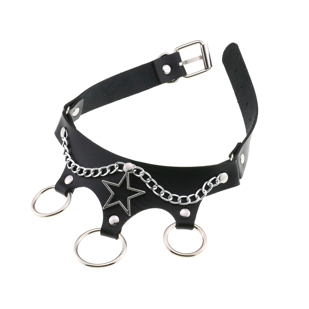 Gothic Black Choker Of PU Leather / Stylish Metal Chain With Star / Rock Style Accessories - HARD'N'HEAVY