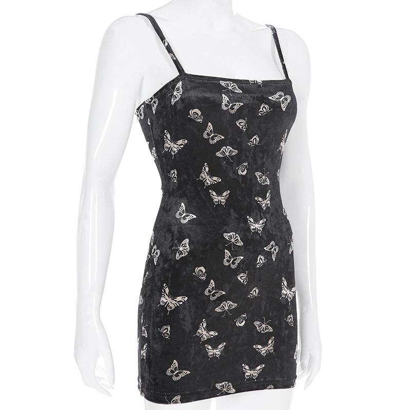 Gothic black backless dress for women featuring butterfly prints, perfect for alternative fashion.