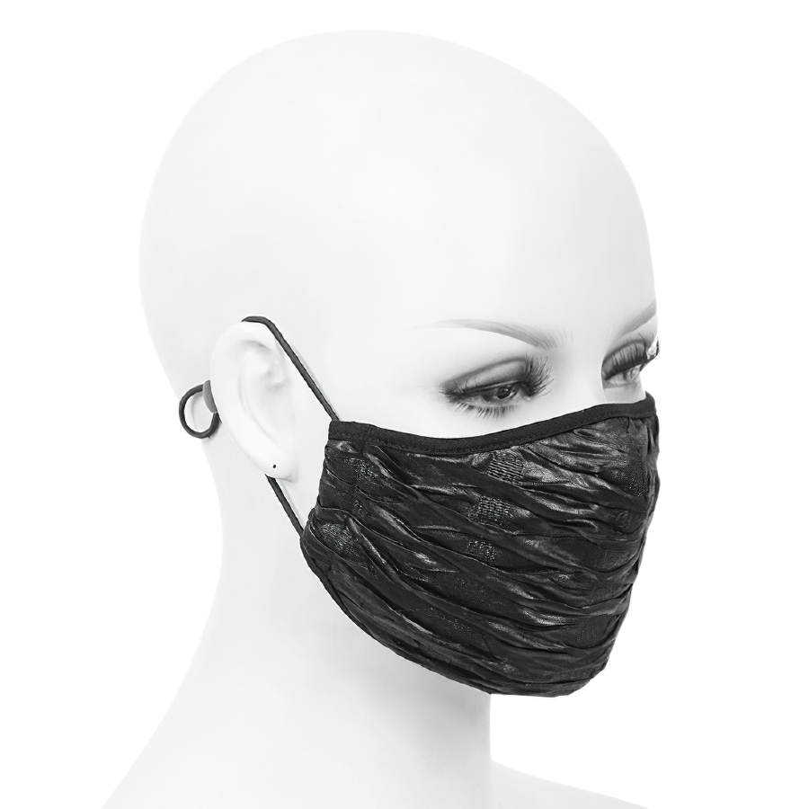 Gothic Black Face Mask with Adjustable Cord / Cyberpunk Unisex Wrinkled Effect Mask - HARD'N'HEAVY