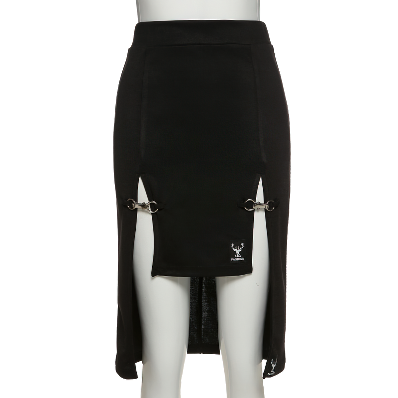 Gothic Black Knee-Length Women's Skirt / Sexy High Waist Skinny Hollow Outs Skirt - HARD'N'HEAVY