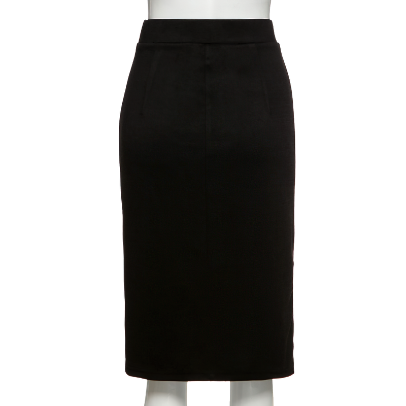 Gothic Black Knee-Length Women's Skirt / Sexy High Waist Skinny Hollow Outs Skirt - HARD'N'HEAVY