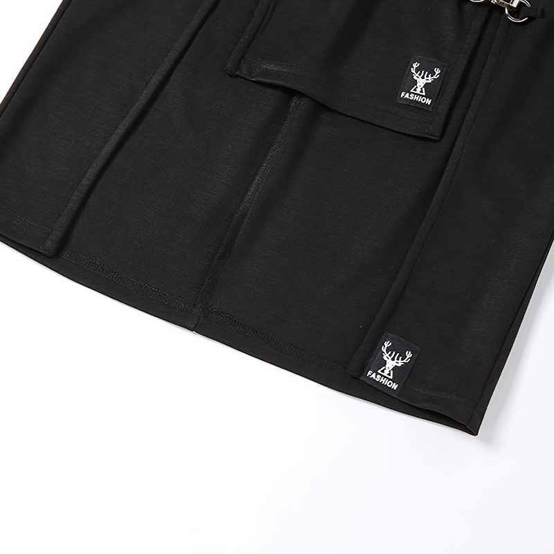 Gothic black knee-length women's skirt with high waist and trendy hollow-out details.