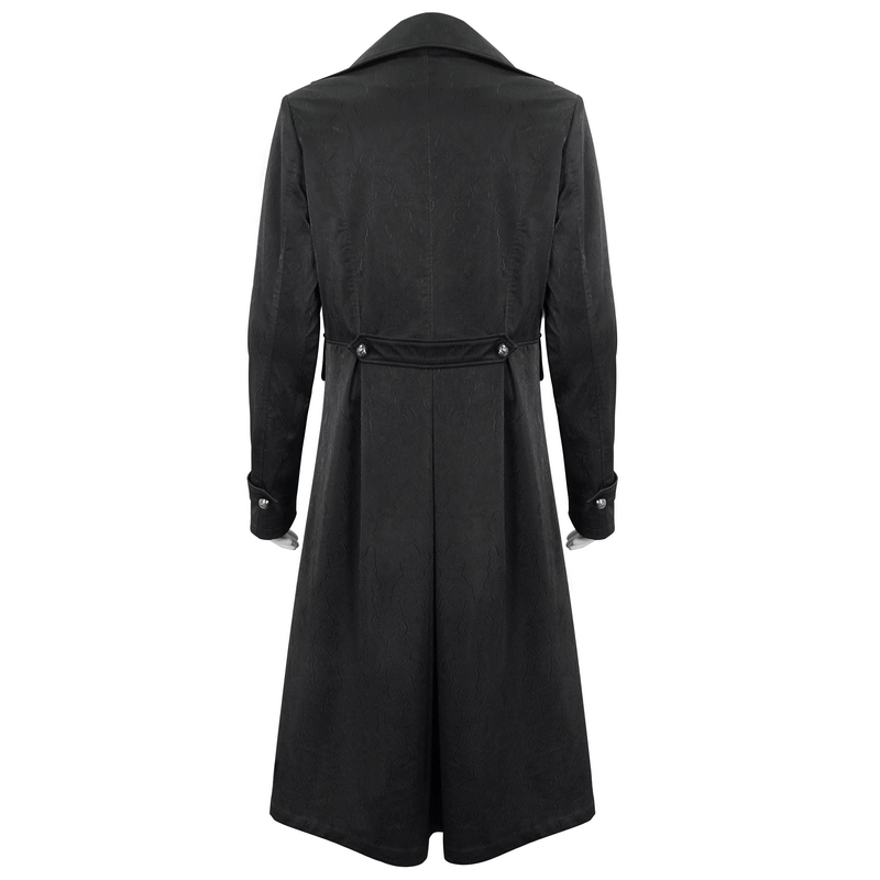 Gothic Black Leather Coat with Pattern Buttons / Punk Style Lapel Collar Zipper Long Coat
