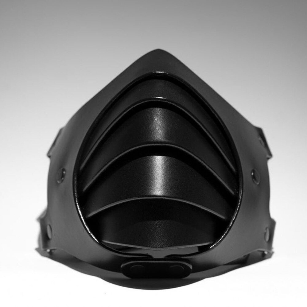 Gothic black adjustable mask for men and women, perfect for cosplay or rock events, made of layered polyester.