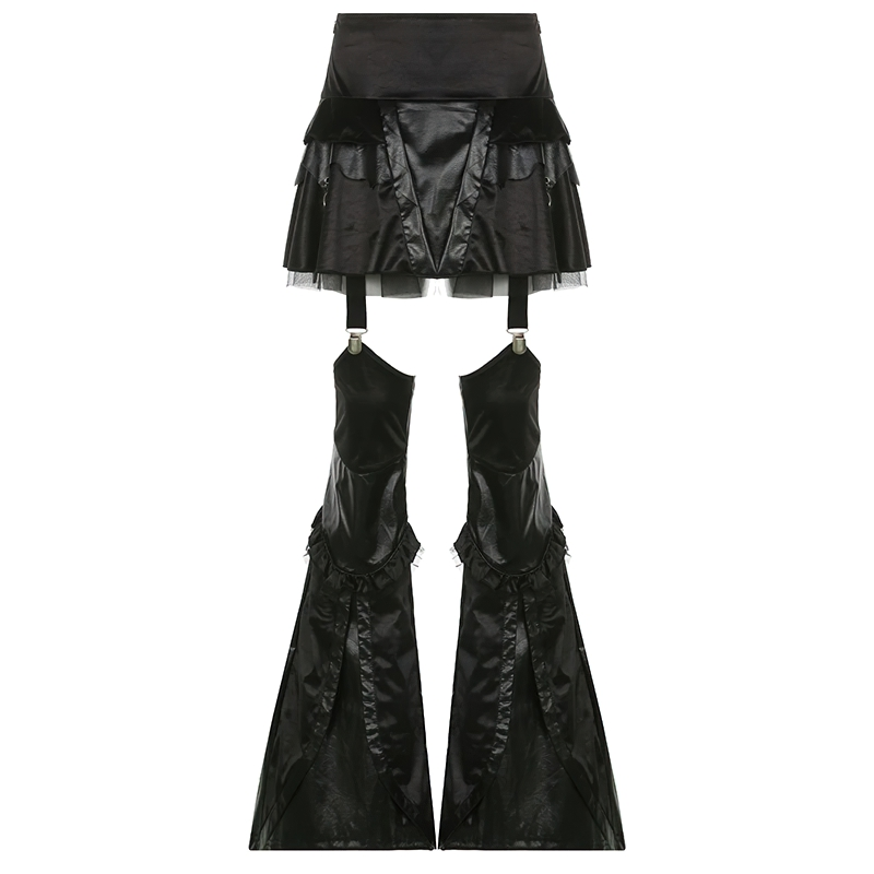 Gothic Black Mini Skirt With Flare Pants For Women
