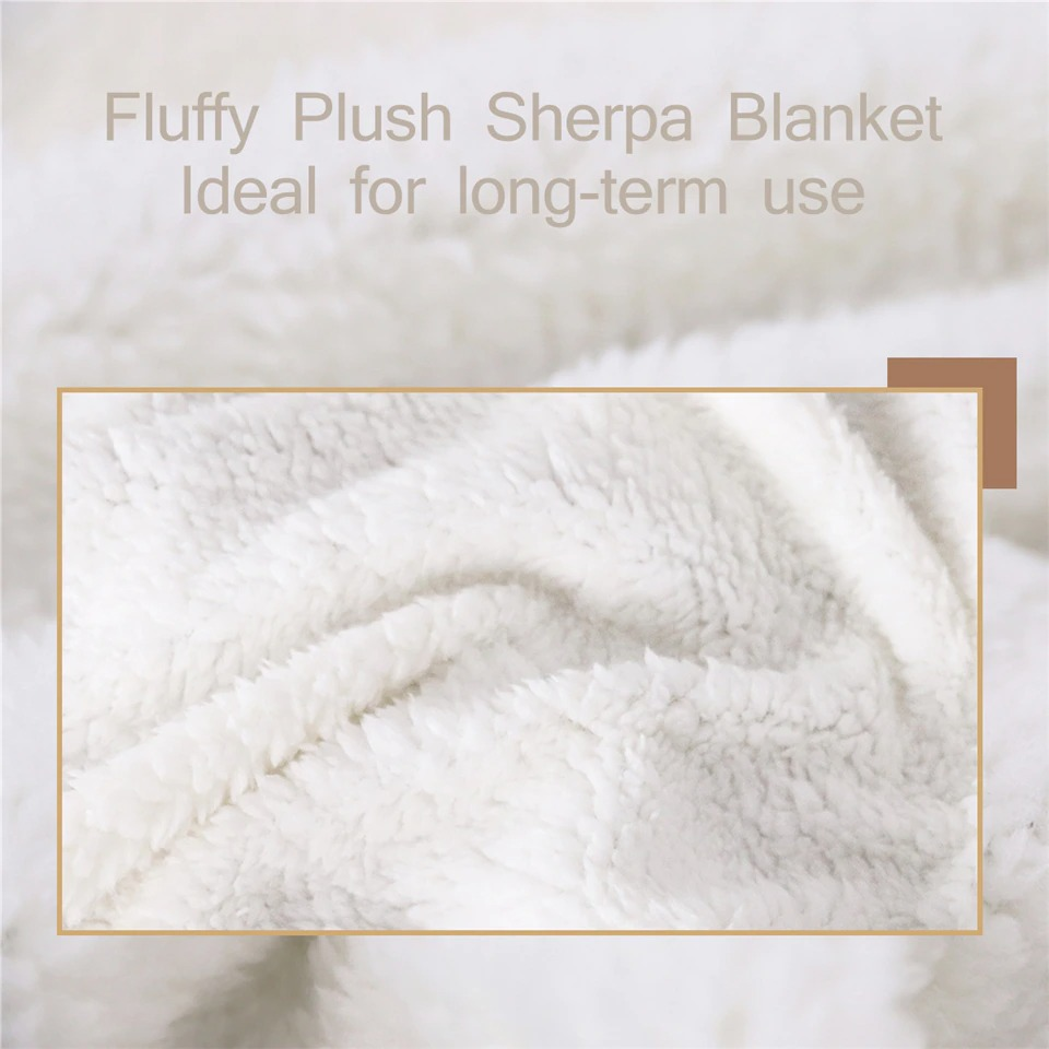 Close-up of a fluffy plush Sherpa blanket, perfect for cozy warmth and long-term use.
