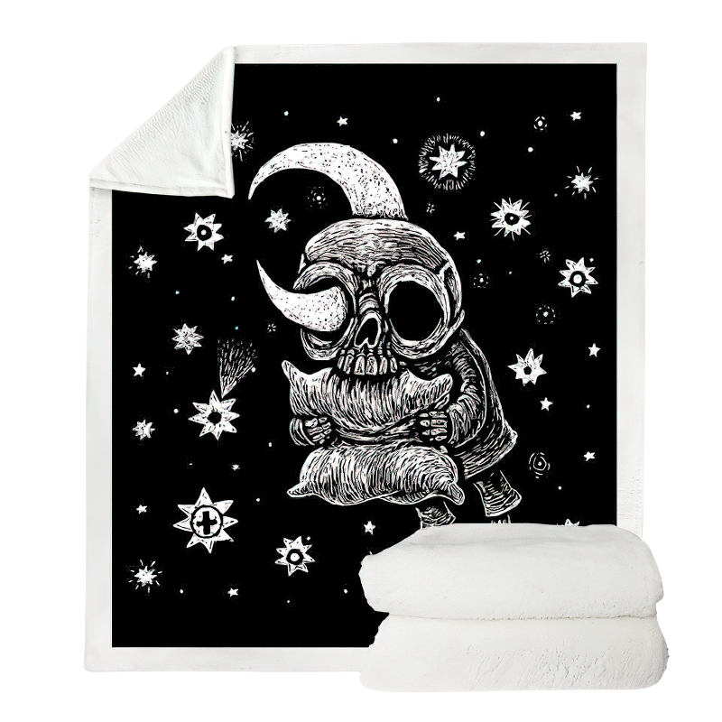 Gothic Black Plush Blanket With Skull Moon / Unisex Mystic Blanket With Sherpa - HARD'N'HEAVY