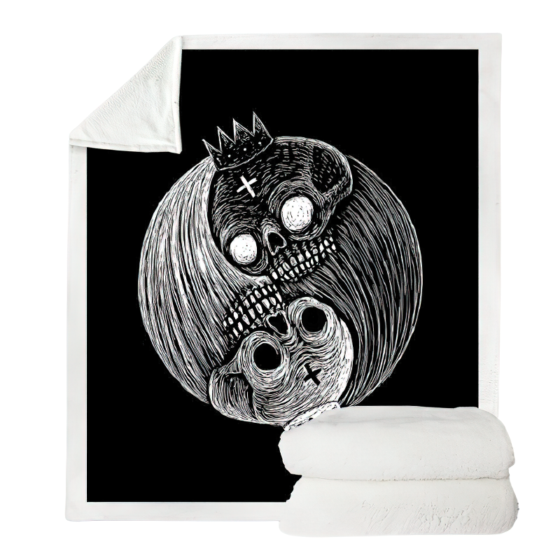 Gothic black plush blanket featuring skull moon design, perfect for cozying up or stylish home decor.