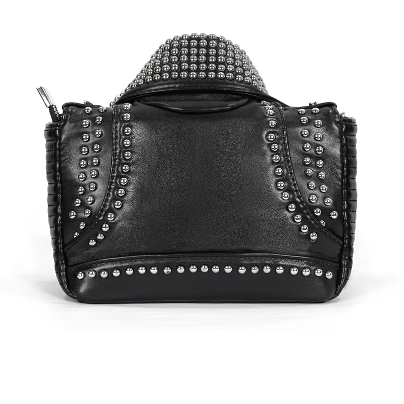Gothic Black Rivets Jacket Bag With Chain / Punk Pu Leather Shoulder Bag - HARD'N'HEAVY