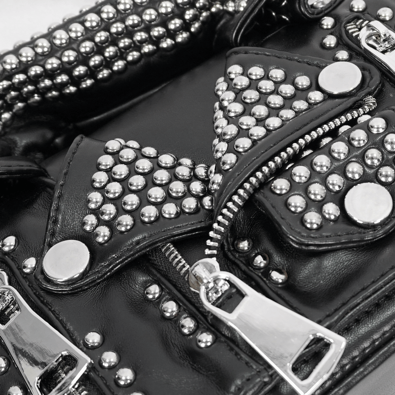 Gothic Black Rivets Jacket Bag With Chain / Punk Pu Leather Shoulder Bag - HARD'N'HEAVY
