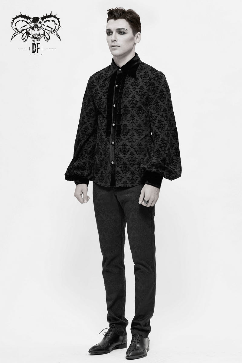 Gothic Black Shirt with Filigree Design / Men's Wide Sleeves Lapel Collar Shirts - HARD'N'HEAVY