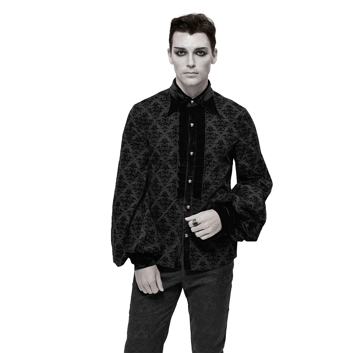 Gothic Black Shirt with Filigree Design / Men's Wide Sleeves Lapel Collar Shirts - HARD'N'HEAVY