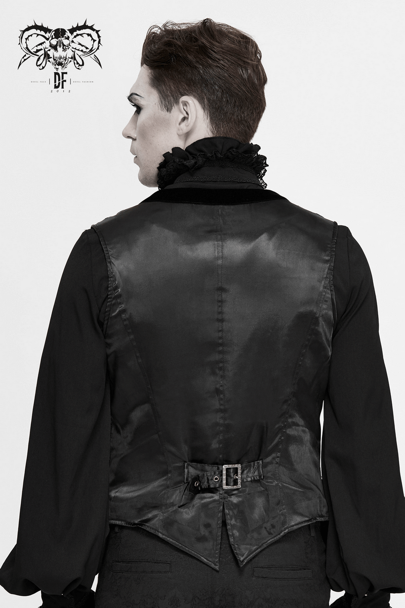 Gothic Black Short Waistcoat For Men / Vintage Male Single Button Waistcoats - HARD'N'HEAVY